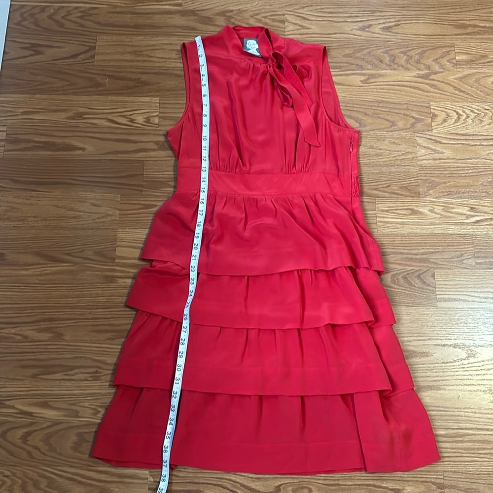 Anthropologie Girls From Savoy Red Ruffled Sleeveless Silk Oska Dress Size 8 - Picture 6 of 12